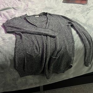 Long Gray Knitted Cardigan - Size Large